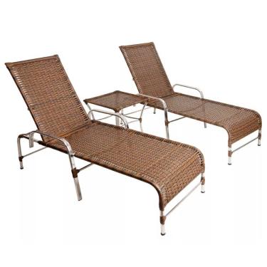 Imagem de Kit 2 Espreguiçadeiras Catar E Mesa Garden Trama Original Argila