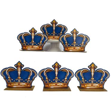 Imagem de Kit Display De Mesa 6 Peças Festa Coroa Azul Masculina Mdf