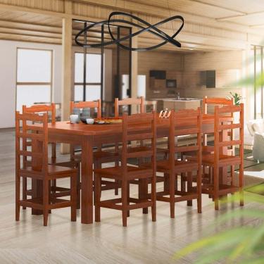 Imagem de Mesa Retangular Com 8 Cadeiras Madeira Maciça 200 X 88 Castanho Plácida Shop Jm