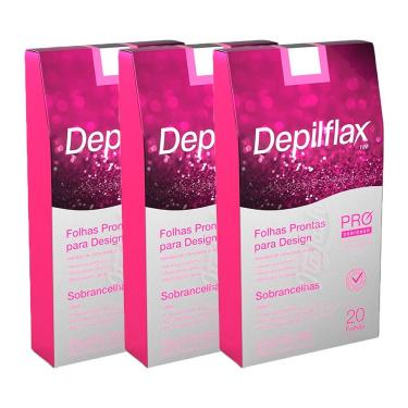Imagem de Folha De Cera Fria Kit 60un Prontas Depilação Facial Design Sobrancelhas Rosa Modelagem Depilflax