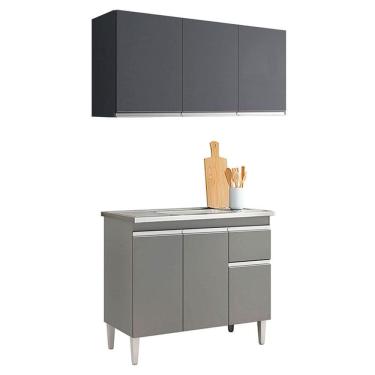 Imagem de Balcão de Pia Tatiane 100cm e Armário Aéreo Andréia 3 Portas Cinza Fosco - AJL