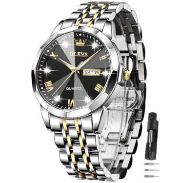 Imagem de OLEVS Relógio masculino, relógios masculinos clássicos prateados, à prova d'água, aço inoxidável, números romanos, relógio masculino fácil de ler, Mostrador preto/relógio masculino dourado e prata,