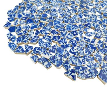 Imagem de Azulejos de mosaico de cerâmica pequenos de porcelana e branco de 500 g, azulejos irregulares quebrados de 1 a 2 cm para artesanato DIY, piso, cozinha, piscina, vasos de flores, decoração doméstica e