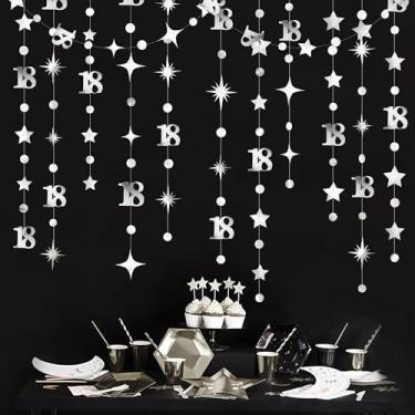 Imagem de pinkblume Decorações De Aniversário 18 Anos Prateadas, Número 18, Círculo, Bolinhas, Estrelas Cintilantes, Guirlanda Metálica, Faixa Serpentina, Cenário Para Meninos E Meninas, Momento Feliz Adultos
