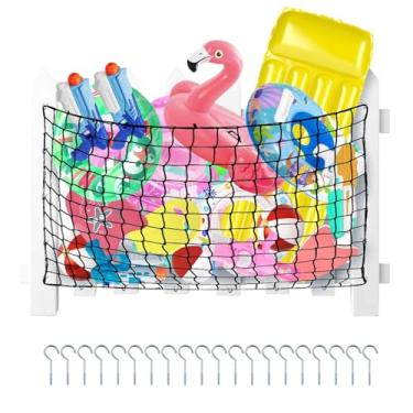 Imagem de Rede De Armazenamento Para Brinquedos De Piscina - Organizador de Brinquedos Flutuantes para Piscina | Saco Resistente Com 20 Ganchos Parafusados Para Equipamentos Infláveis, Bolas, Cadeiras E