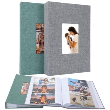 Imagem de Cokiyaya [Pacote Com 2] Álbum De Fotos Em Linho Cokiyaya, 4" X 6", 3,5" 5", 3" 4", 300 Folhas, Páginas Internas Autoadesivas, Aniversário Casamento Família (Cinza, Verde)