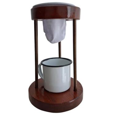 Imagem de Mancebo Suporte Coador de Café Individual de Madeira e Ferro + coador + caneca sortida 18 cm