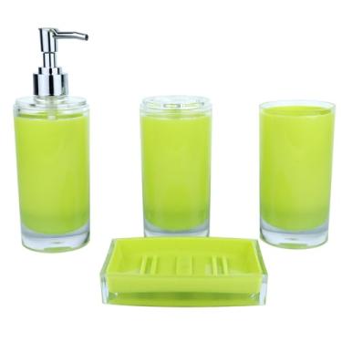 Imagem de ZOCOLOR Acessórios Para Banheiro: Copo De Acrílico Grosso, Porta-Escovas Dente, Dispensador Sabão, Prato, Conjunto Quatro Peças, Estilo Simples, Tipo Cilíndrico (Verde)
