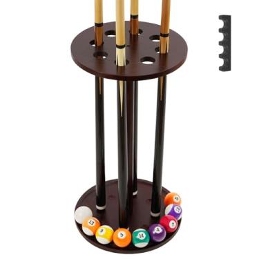 Imagem de Suporte para taco de bilhar – Suporte redondo para tacos de bilhar, acessórios de mesa de sinuca, comporta 8 tacos de sinuca, suporte de mesa de bilhar independente de madeira para decoração de sala