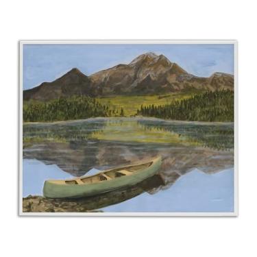 Imagem de Stupell Industries Design de arte giclée emoldurado branco lago alpino com canoa por Michael Willett, 14 x 11