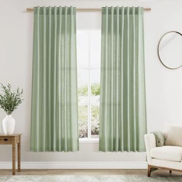 Imagem de Cortinas de linho Mist Sage 153 cm de comprimento, conjuntos de 2 painéis para sala de estar, quarto, varão bolso traseiro, filtro de luz, cortina para janela de cozinha, cortina de privacidade
