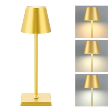 Imagem de Luminária Abajur de Mesa LED Touch Sem Fio Portátil, Recarregável e Dimerizável, 3 Cores de Luz (Quente, Neutra, Fria), Base Antiderrapante – Ideal para Quarto, Escritório e Estudo(A57, Ouro)
