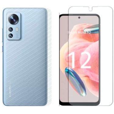 Imagem de Película Hidrogel + Adesivo Fibra De Carbono Para Xiaomi Redmi Note 12 Pro - Transparente