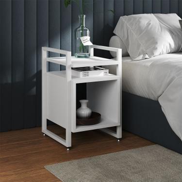 Imagem de Mesa De Cabeceira Industrial Marrocos Ferro Branco E Tampo Branco