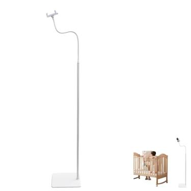 Imagem de NVRTTRR Suporte de piso para monitor de bebê, altura ajustável de 35 ou 66 polegadas, suporte de pescoço de ganso flexível com parafuso de 1/4, branco (170 cm + zj)