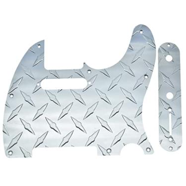 Imagem de KAISH Placa de diamante 8 furos Tele Pickguard com placa de metal diamante placa de controle e parafusos para estilo moderno americano/mexicano FD Telecaster prata
