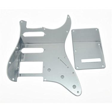 Imagem de KAISH 11 furos ST/Strat Style Pickguard HSS Pick Guard com placa traseira ST Tremolo Trem Capa para EUA/México Stratocaster/Strat espelho prata 1 camada