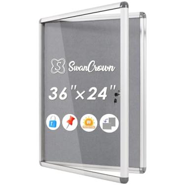 Imagem de S SWANCROWN Quadro de avisos fechado 91 x 61 cm, quadro de feltro cinza bloqueável para exibição de parede para escritório, escola, casa