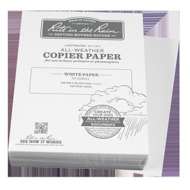 Imagem de Rite in the Rain Papel para copiadora a granel à prova de intempéries, 21,6 cm x 28 cm, nº 20, branco, pacote com 500 folhas (nº 208511)