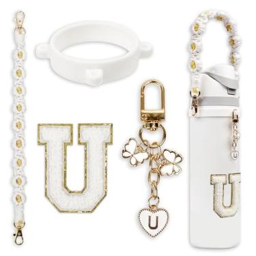 Imagem de Conjunto de pingentes de letras fofas compatível com garrafa de água Owala 680 g, 946 ml, 1,13 g, Owala Kids, copo de café Owala FreeSip – Inclui alça de alça, para acessórios Owala & Stanley Cup