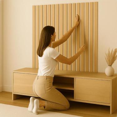 Imagem de Kit Ripa Ripado Madeira MDF Cru 120x5cm Shiplap Painel Deck Parede Dec