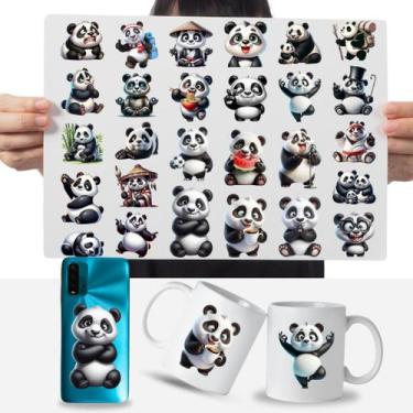 Imagem de Cartela Adesivos Urso Panda Fofo Filhote DTF UV Prova D'Água - Graviar