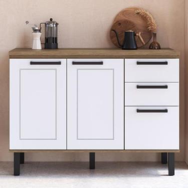 Imagem de Balcão para Cozinha 3 Portas Provençal Jequitiba/Branco - Móveis Cançã