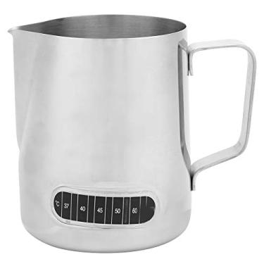 Imagem de Caneca espumadora de café de 600 ml, jarra de espumar de leite de aço inoxidável com adesivo de exibição de temperatura, leite, latte, arte, barista, jarros de vapor, copo de leite para fazer café, cappuccino, latte