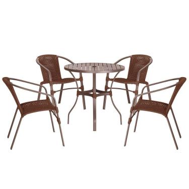 Imagem de 04 Cadeiras Floripa E Mesa Roma 80cm Marrom Trama Marrom