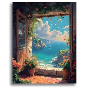 Imagem de Oiuyamn Pintura por número para adultos, kits de pintura a óleo DIY, tela fácil de pintar por números para iniciantes, perfeito para presentes e decoração de casa (40,6 cm x 50,8 cm)