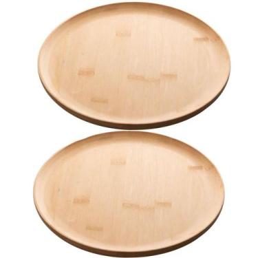 Imagem de Kit 2 Pratos De Bambu 27cm Lyor Rasos Bandejas Redondas Buffet Servir 