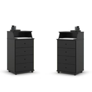 Imagem de KIT 2 Mesas de Cabeceira Luxo II com 4 Gavetas e Nicho Organizador de Quarto (PRETO)