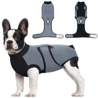 Imagem de Idepet Macacão de recuperação de cães, feminino, macacão para cirurgia, respirável, para esterilização, neutro, coleira eletrônica e cone, roupa cirúrgica alternativa para filhotes, camisa