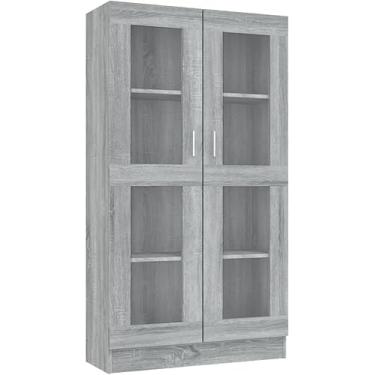 Imagem de Armário De Exposição Com 2 Portas De Vidro E 4 Prateleiras, Armário De Armazenamento De Estante De 150 Cm De Altura, Aparador De Arquivo Para Sala De Estar E Escritório Em Casa, Grey Oak