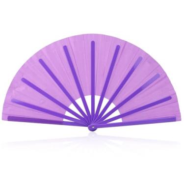 Imagem de BOXOB Ventilador de mão grande dobrável, ventilador portátil de plástico para dança em linha, decoração de festa de casamento (roxo)