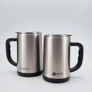 Imagem de Caneca Térmica Parede Dupla em Aço Inox Bege 800ml com Base Antiderrapante - Estilo Casual