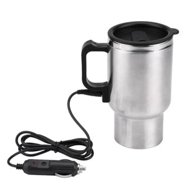 Imagem de Chaleira elétrica para carro 12V 450ml Copo de aquecimento de viagem em aço inoxidável para água quente, café e chá; Plugue de isqueiro compatível com a maioria dos porta-copos de