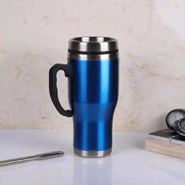 Imagem de Caneca Térmica Parede Dupla em Aço Inox Azul 900ml com Canudo - Estilo Esportivo