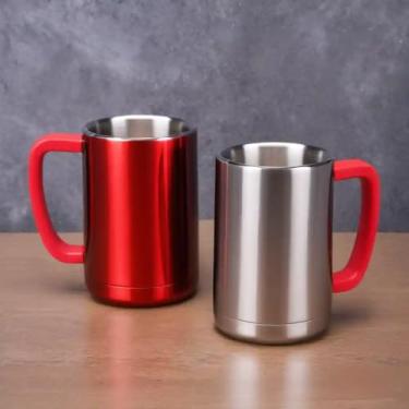 Imagem de Caneca Térmica Parede Dupla em Aço Inox Vermelha 350ml com Canudo - Estilo Com Logo