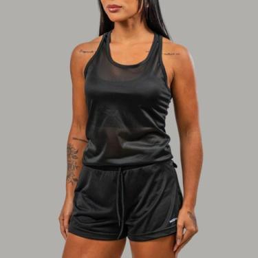 Imagem de Conjunto Academia Feminino Regata Nadador+Short 2em1 com Bermuda compr
