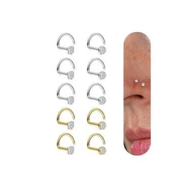 Imagem de UBGICIG Anéis de nariz 20G para mulheres – Aço cirúrgico 316 em forma de L, parafuso de cortiça, piercing de narina, joia 1,5/2/3 mm CZ, 10Pcs-Screw-2mm CZ, Aço inoxidável, Zircônia cúbica