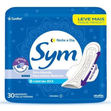 Imagem de Absorvente Sym Noite e Dia Extra Absorção Cobertura Seca com Abas 30 U