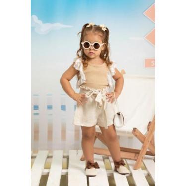 Imagem de Conjunto Blusa + Shorts Linho Menina Verão Lessa Kids B9168, Natural, 