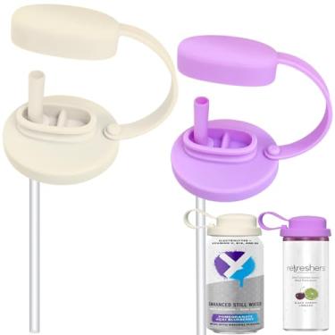 Imagem de 2 tampas de silicone para latas de refrigerante com palha, tampas de lata pop com alça, capas reutilizáveis para bebidas de tamanho padrão, suco, coca, refrigerante, cerveja e seltzer, evita poeira