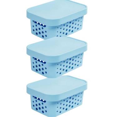 Imagem de kit 3 caixa organizadora cesto multiuso azul claro 2,6 litros qualidad