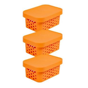 Imagem de kit 3 caixa organizadora cesto multiuso laranja 2,6 litros qualidade r