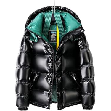 Imagem de Casaco De Inverno Engrossado Brilhante Masculino Jaqueta Puffer Com Capuz Estofamento Quente Brilhante Neve Jaquetas Outwear, Black -green, M