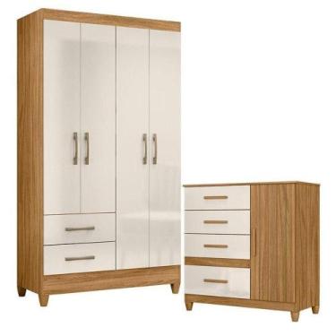 Imagem de Guarda Roupa Solteiro Chile E Cômoda Vênus Com Pés Freijó Off White  M