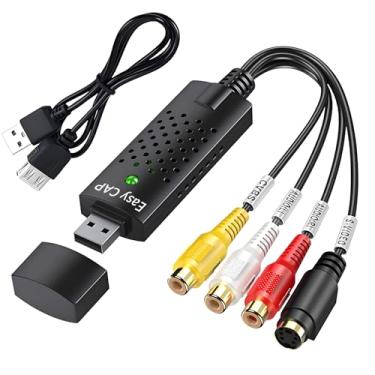 Imagem de Placa de captura de vídeo RCA para USB – VHS para conversor digital | Converta VHS, Hi8, VCR para MP4/AVI via USB 2.0 | Grave e salve no PC | Suporta entrada S-Video e RCA | NTSC/PAL/SECAM PC |