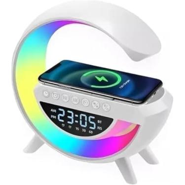 Imagem de Luminária G Speaker Smart Station 4 em 1, Caixa de Som Bluetooth, Carregador por Indução, Relógio Digital, LED Multicolorido, 23,5 cm